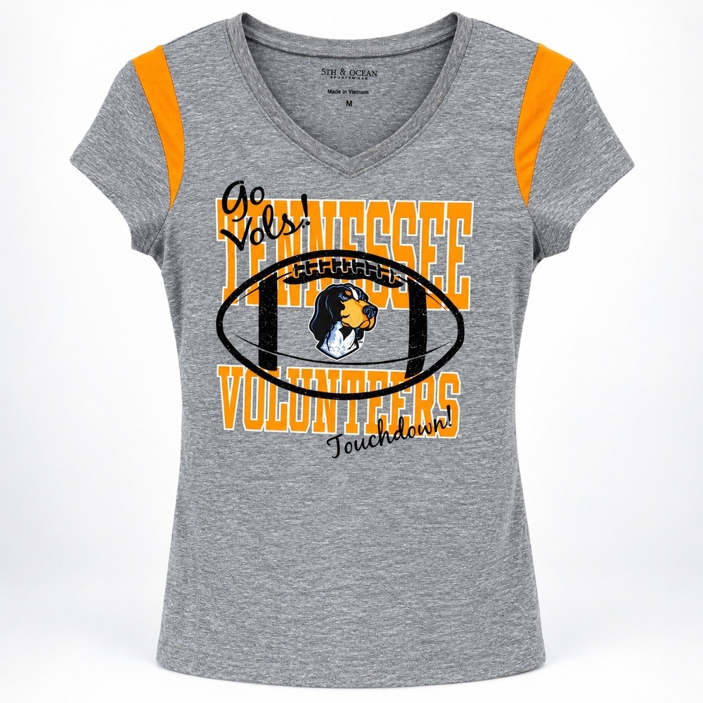 5th & Ocean Tennessee Volunteers Girls 14 Heather Grey V-Neck Graphic Tee Shirt